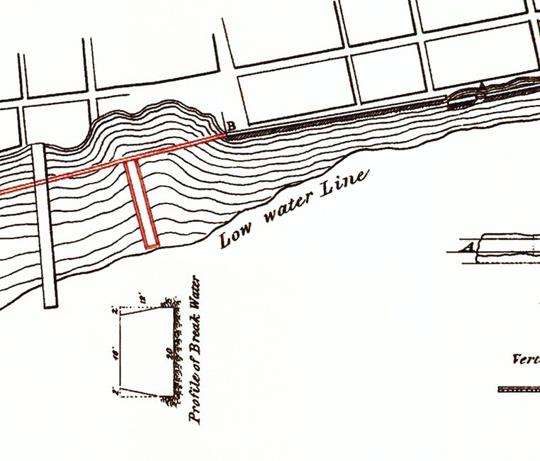 1835 Map of The Saint Augustine Florida Seawall and Fort Marion