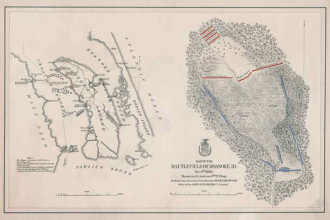 1862 Map of the Battlefield of Roanoke North Carolina
