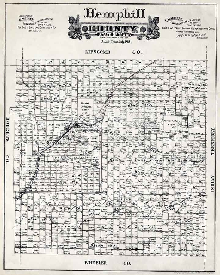 1888 Farm Line Map of Hemphill County Texas