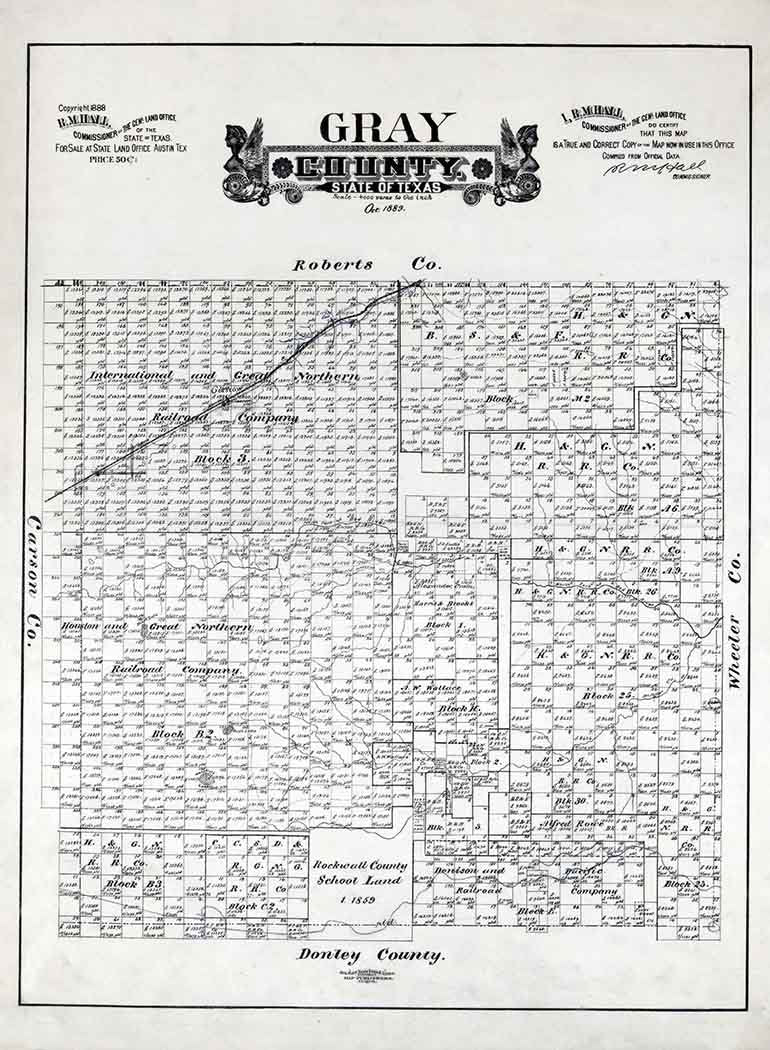 1889 Farm Line Map of Gray County Texas