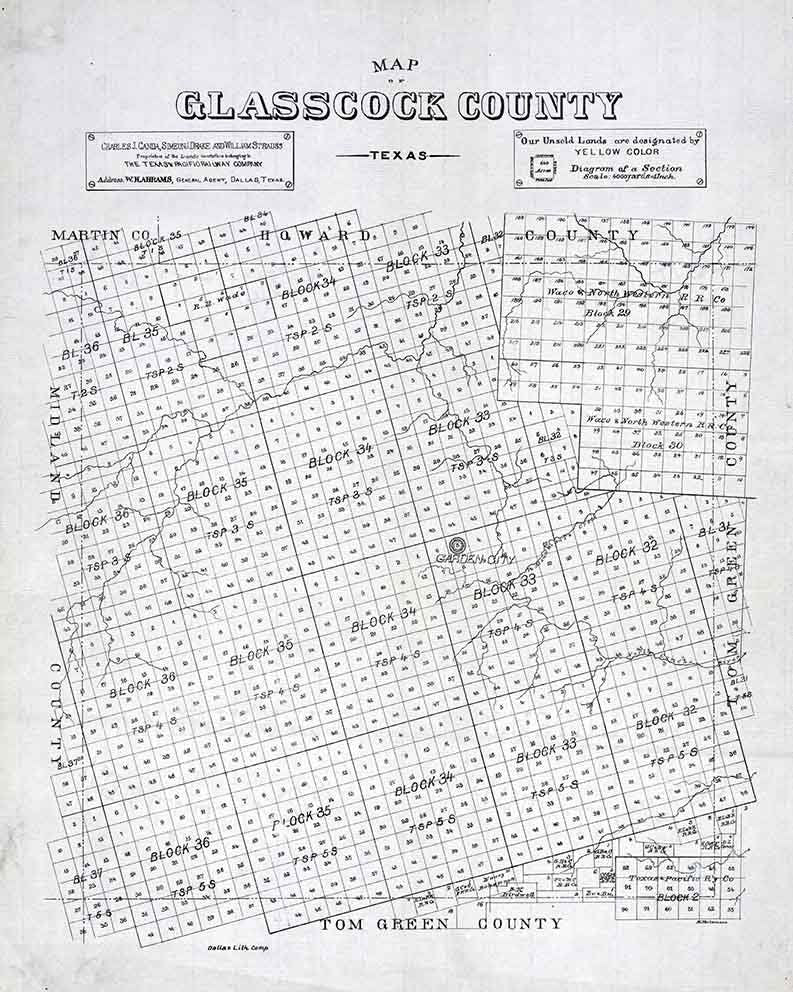 1890 Farm Line Map of Glasscock County Texas