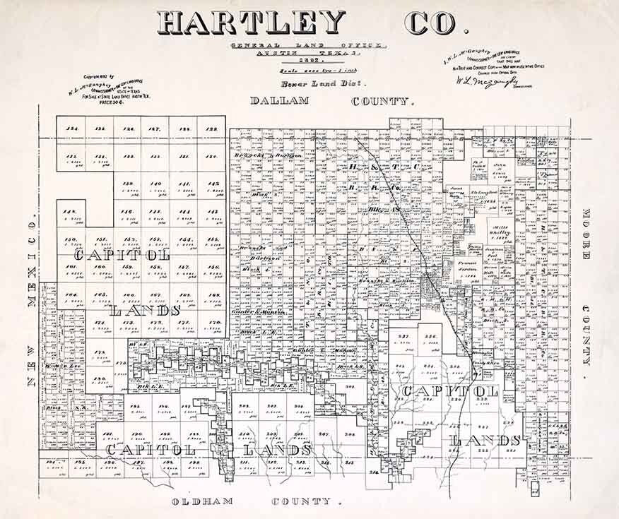 1892 Farm Line Map of Hartley County Texas