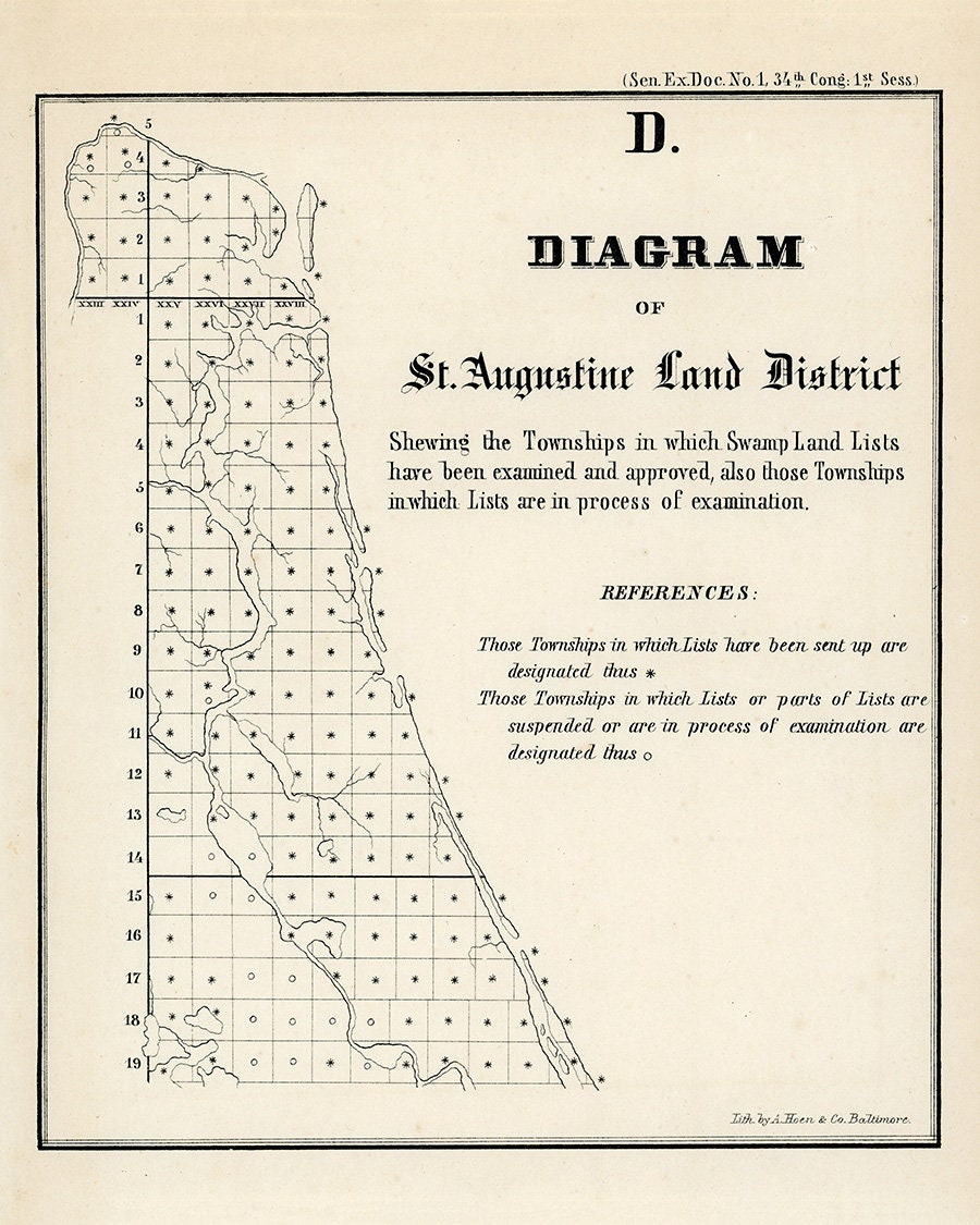 1855 Map of Saint Johns County Florida Saint Augustine Land District