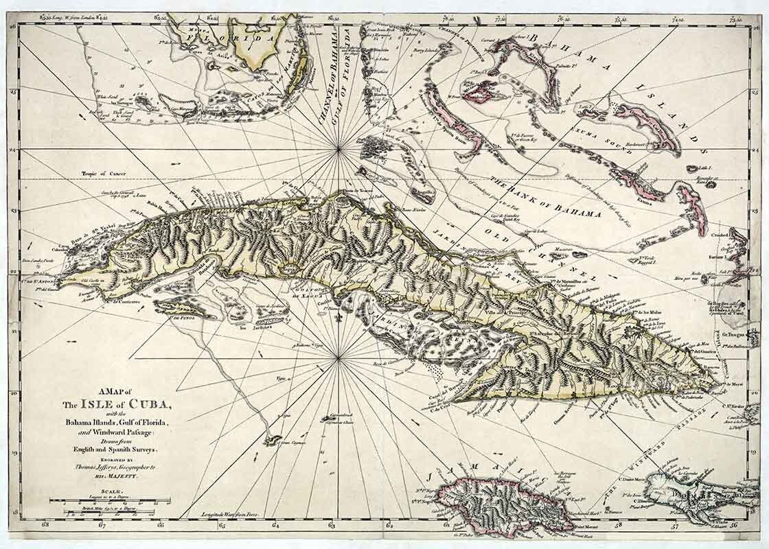 1762 Map of Cuba Bahama Islands Windward Passage Gulf of Florida