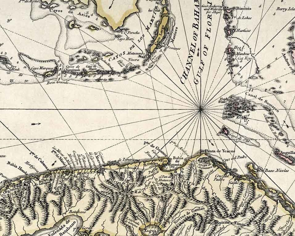 1762 Map of Cuba Bahama Islands Windward Passage Gulf of Florida