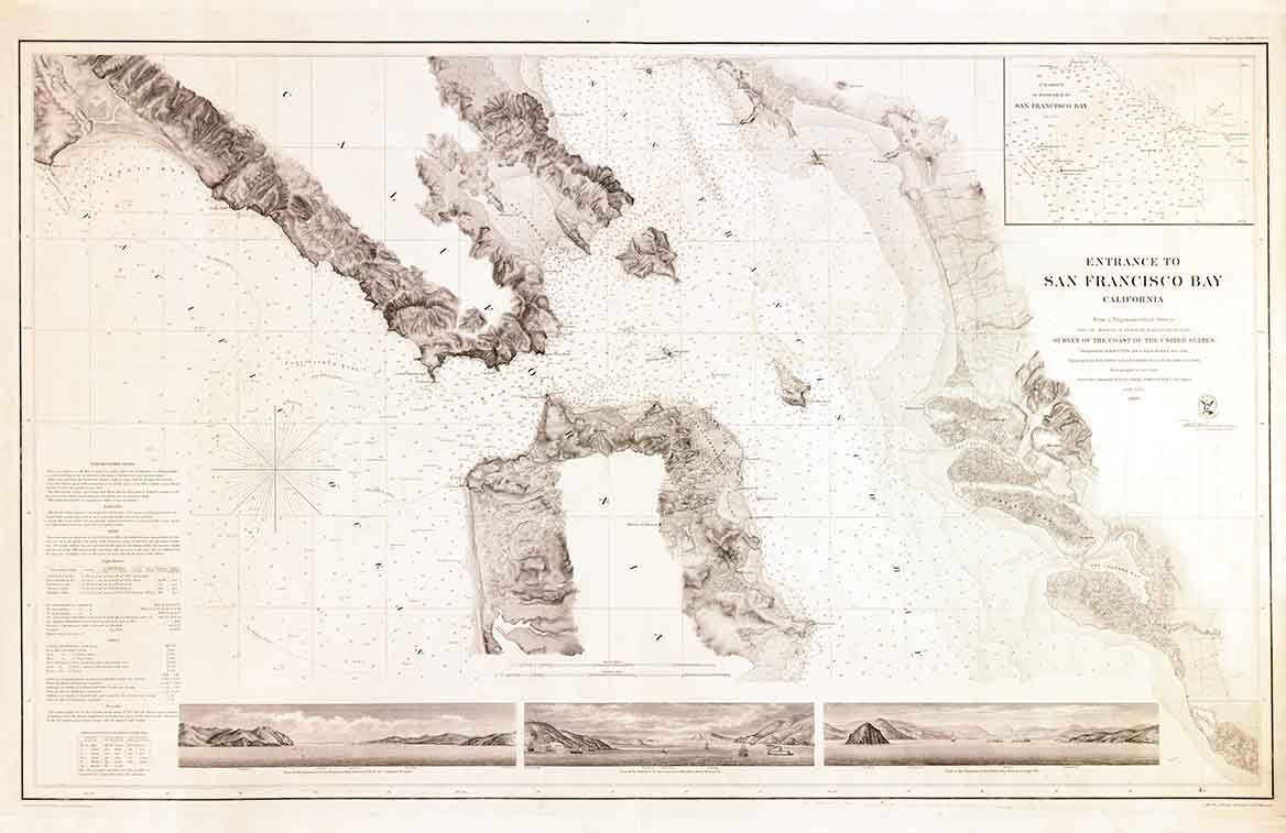 1859 map of the Entrance to San Francisco Bay California Alcatraz