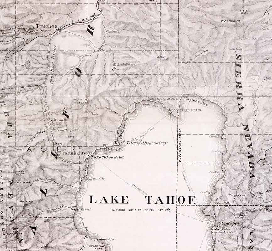 1874 Topo Map of Lake Tahoe California