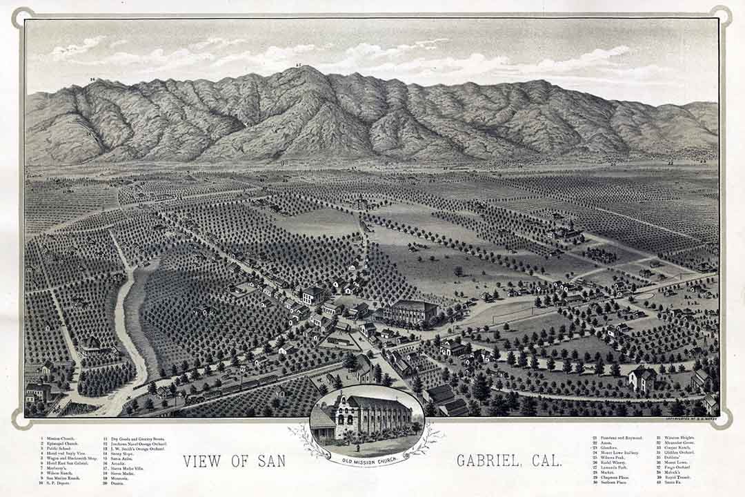 1893 Panoramic Map of San Gabriel California