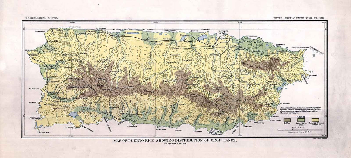 1899 Map of Puerto Rico Showing Distribution of Crop Lands