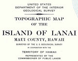 1925 Topo Map of Island of Lanai Hawaii