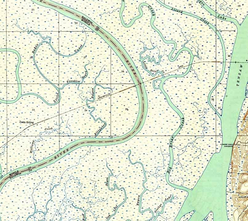 1943 Topo Map of Hurricane Alabama Quadrangle