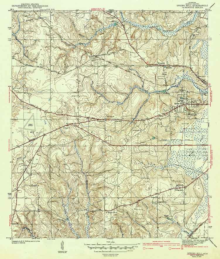 1943 Topo Map of Springhill Alabama Quadrangle