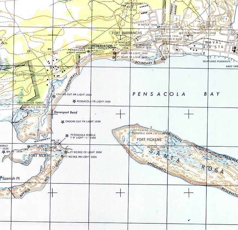 1944 Topo Map of Fort Barrancas Florida Quadrangle