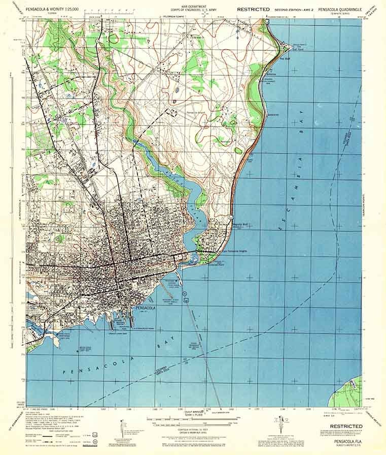 1944 Topo Map of Pensacola Florida Quadrangle