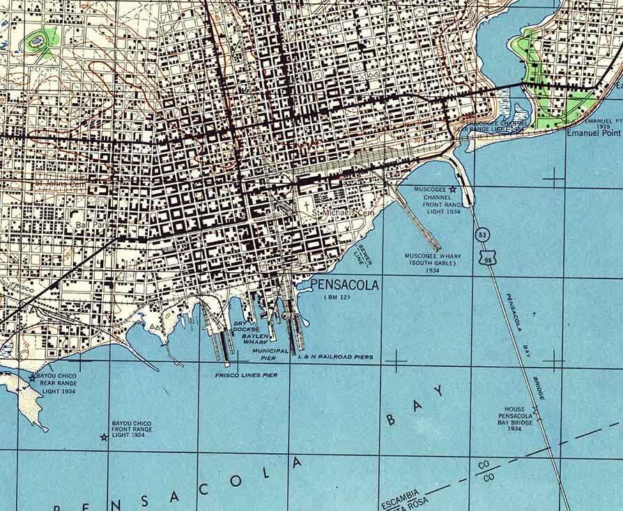 1944 Topo Map of Pensacola Florida Quadrangle