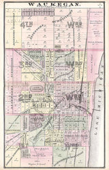 1885 Map of Waukegan Lake County Illinois