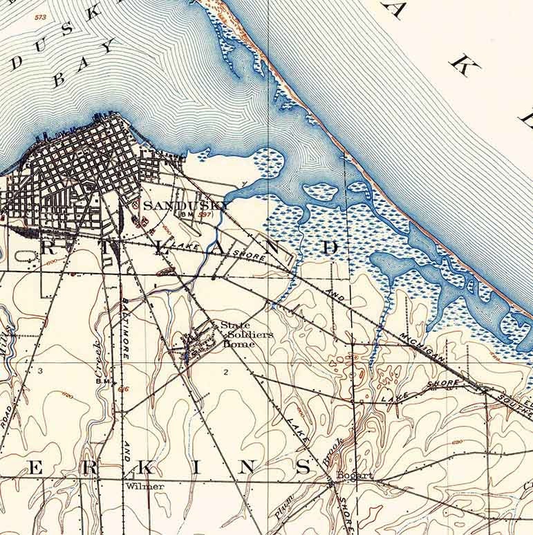 1904 Topo Map of Sandusky Ohio Quadrangle Lake Erie