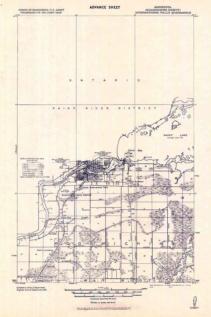 1919 Topo Map of International Malls Minnesota Quadrangle Koochiching County