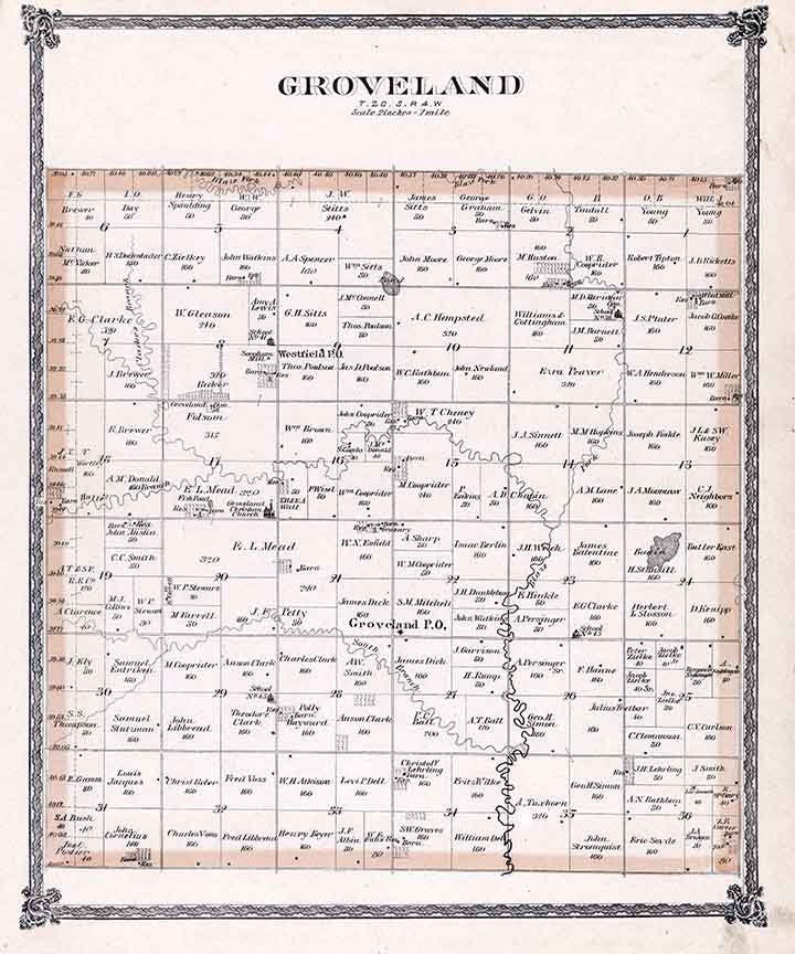 1884 Map of Groveland Township McPherson County Kansas