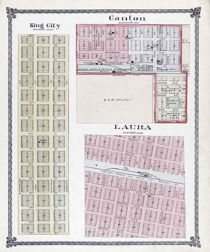 1884 Map of King City Canton Laura McPherson County Kansas