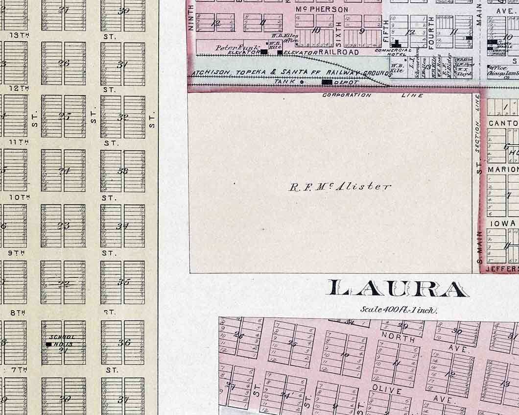 1884 Map of King City Canton Laura McPherson County Kansas