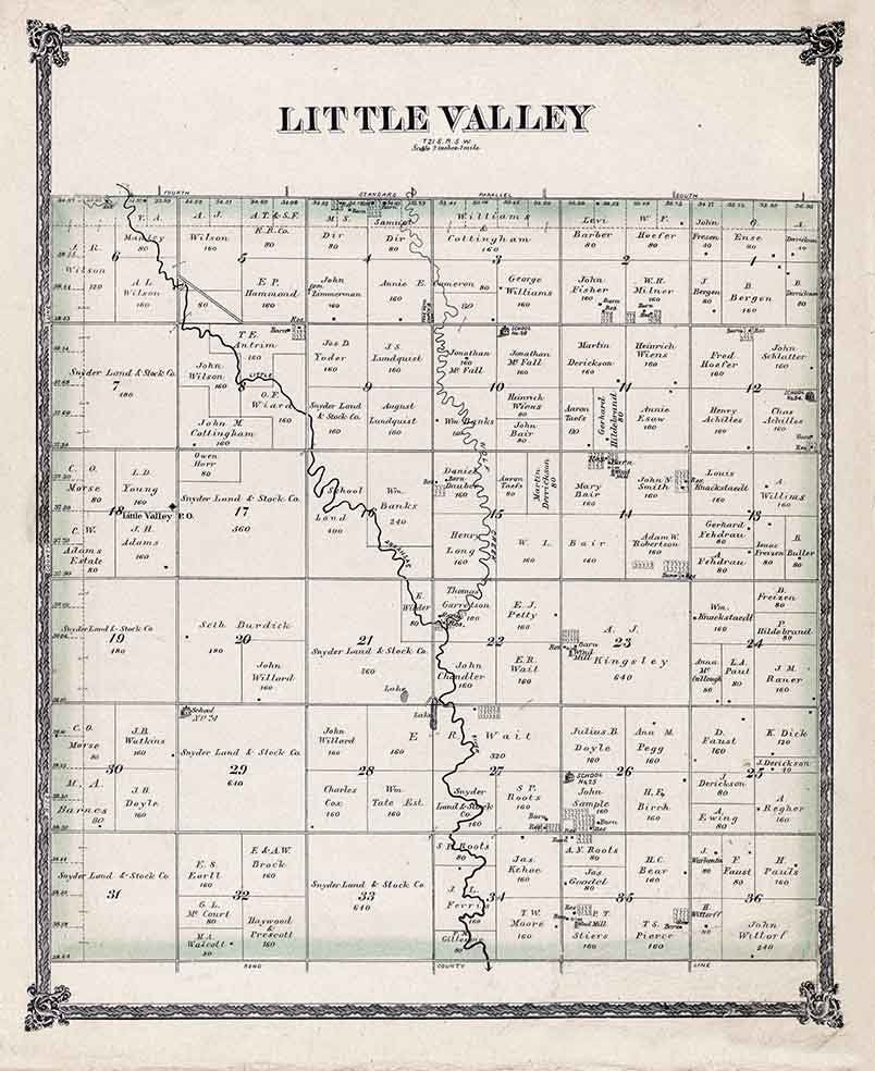 1884 Map of Little Valley Township McPherson County Kansas