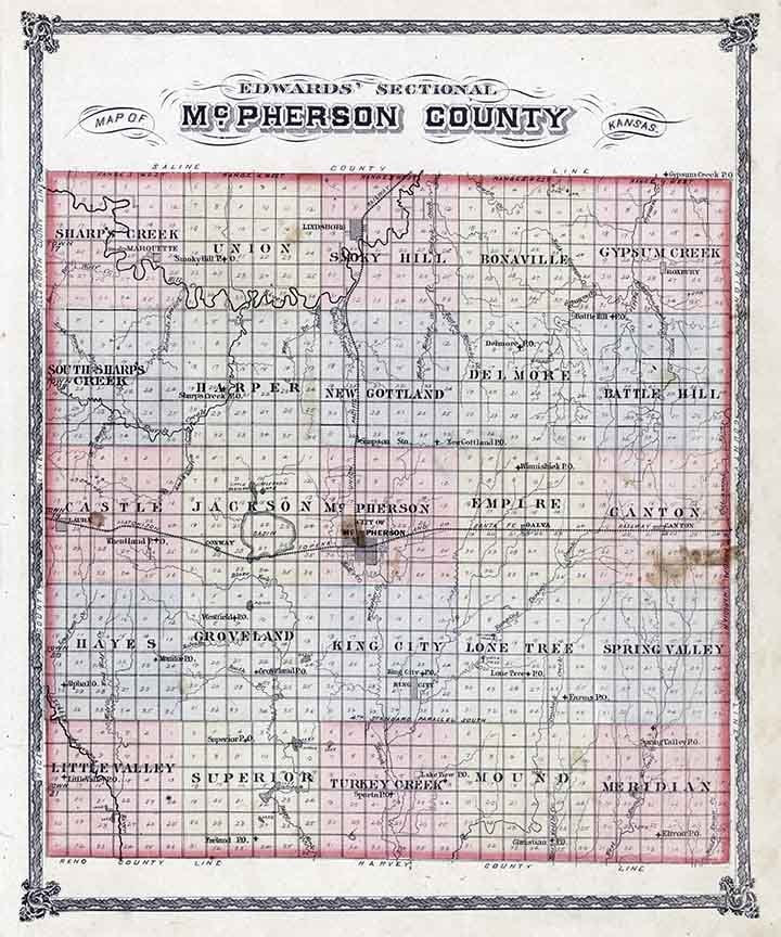 1884 Map of McPherson County Kansas