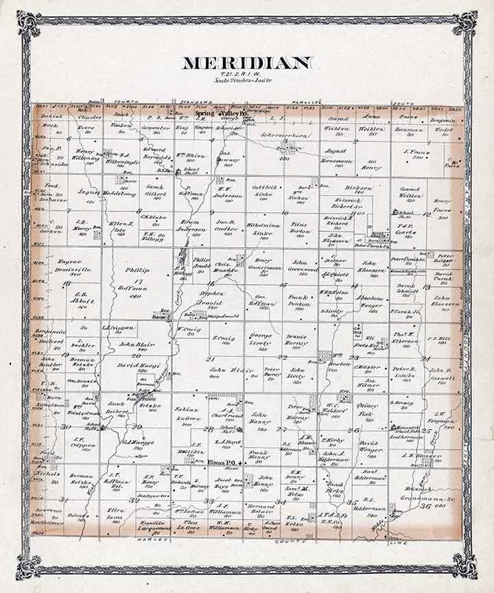 1884 Map of Meridian Township McPherson County Kansas