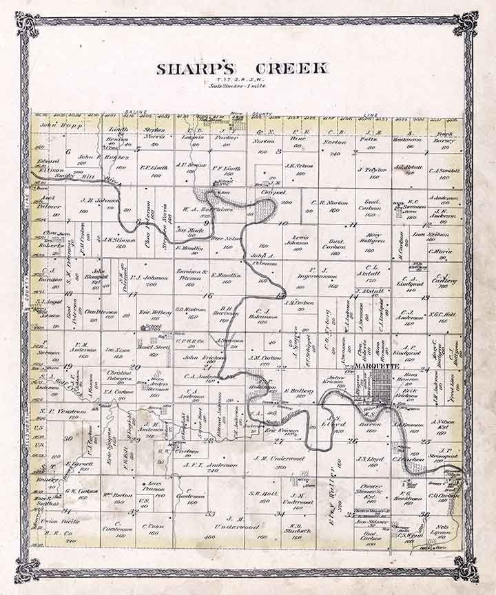 1884 Map of Sharps Creek Township McPherson County Kansas