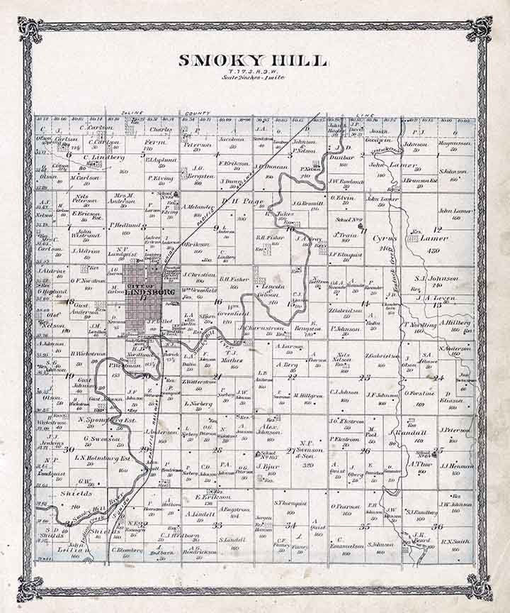 1884 Map of Smoky Hill Township McPherson County Kansas