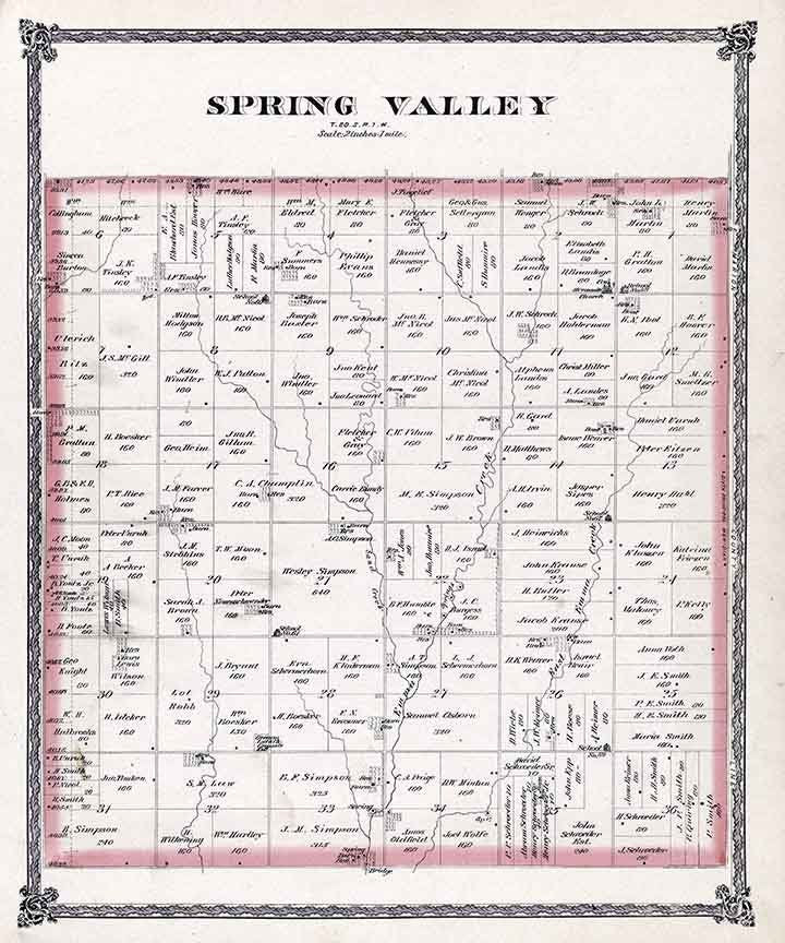 1884 Map of Spring Valley Township McPherson County Kansas