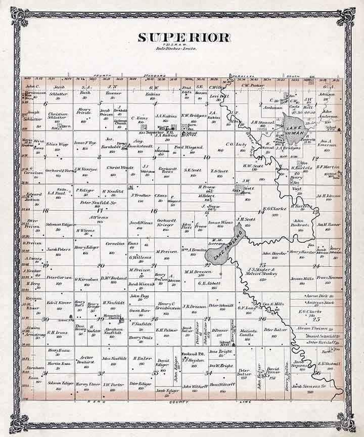 1884 Map of Superior Township McPherson County Kansas