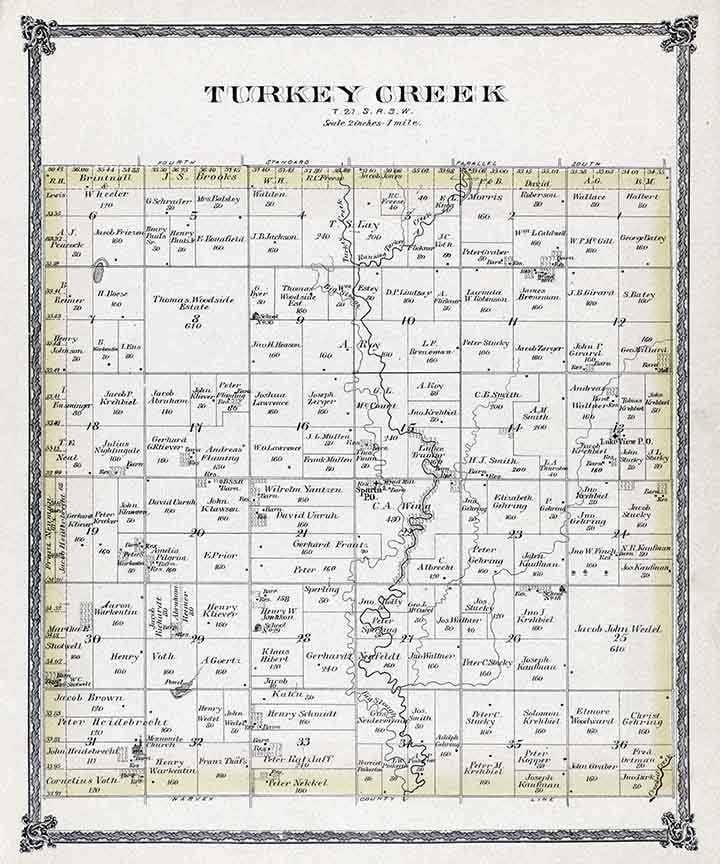 1884 Map of Turkey Creek Township McPherson County Kansas