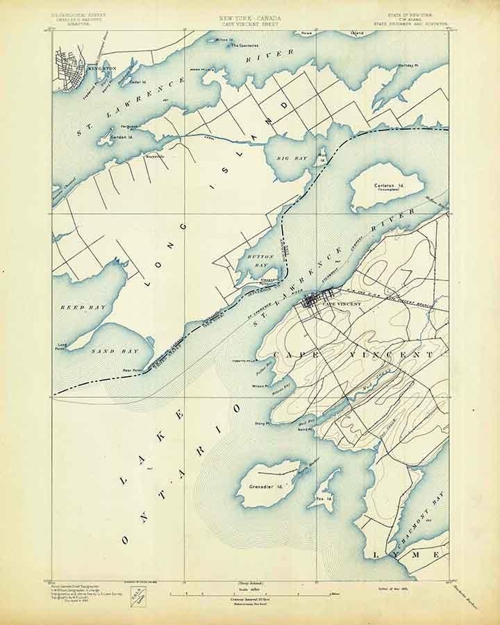 1895 Topo Map of Cape Vincent New York Quadrangle