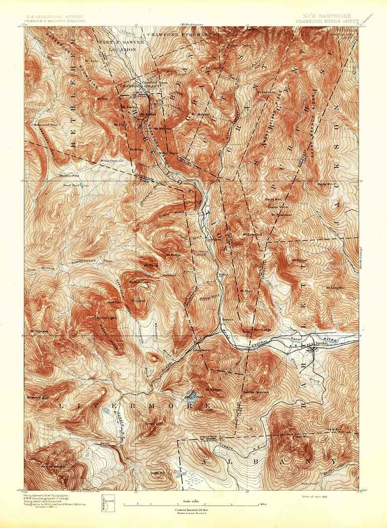 1895 Topo Map of Crawford Notch New Hampshire Quadrangle White Mountains