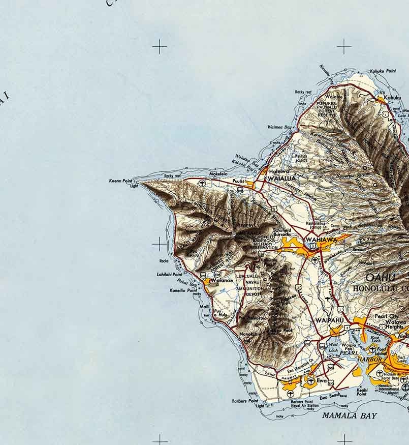 1954 Topo Map of Oahu Hawaii Quadrangle