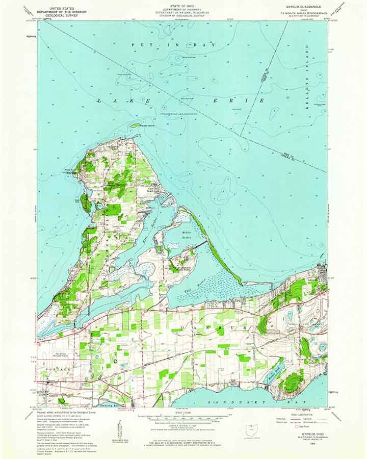 1959 Topo Map of Gypsum Ohio Quadrangle Lake Erie Catawba Island