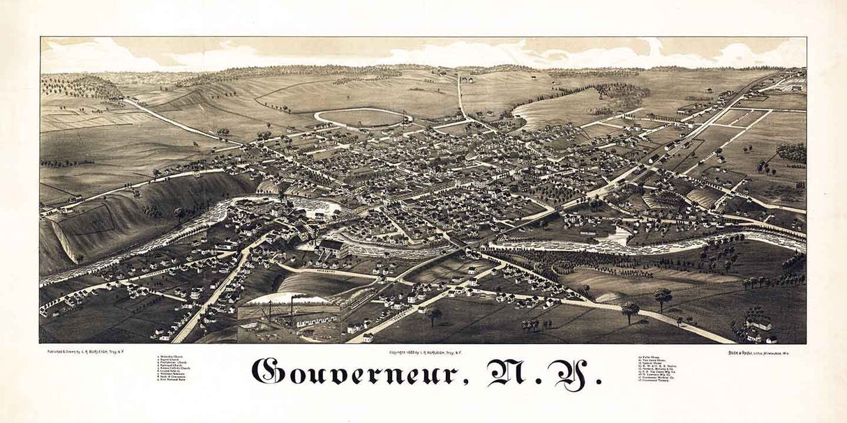 1885 Panoramic Map of Gouverneur New York
