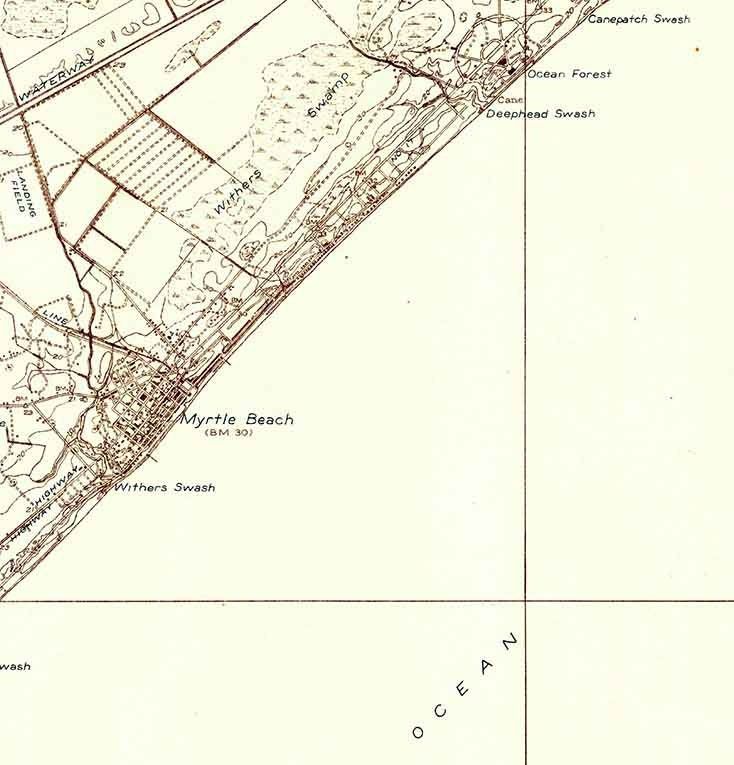 1937 Topo Map of Myrtle Beach South Carolina Quadrangle