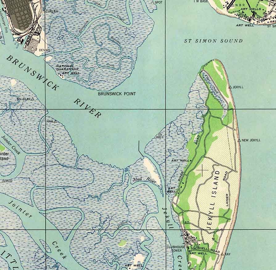 1945 Topo Map of Brunswick Georgia Quadrangle St Simon Sound