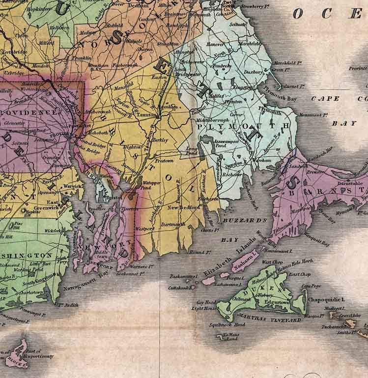 1831 Map of Massachusetts Connecticut and Rhode Island