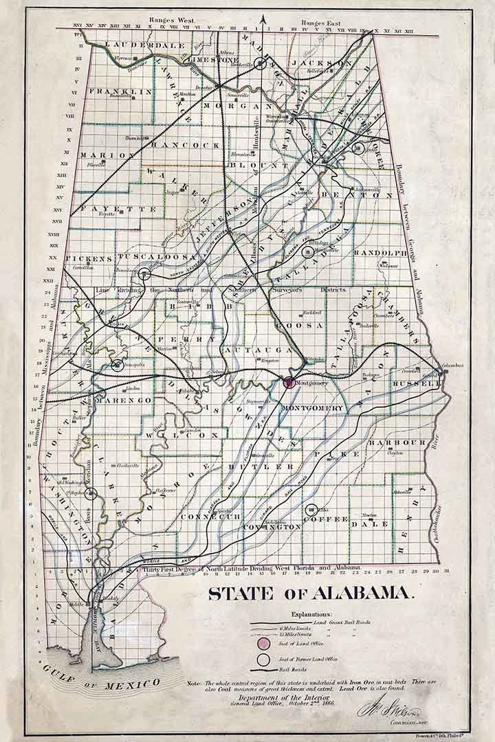 1866 Map of the State of Alabama