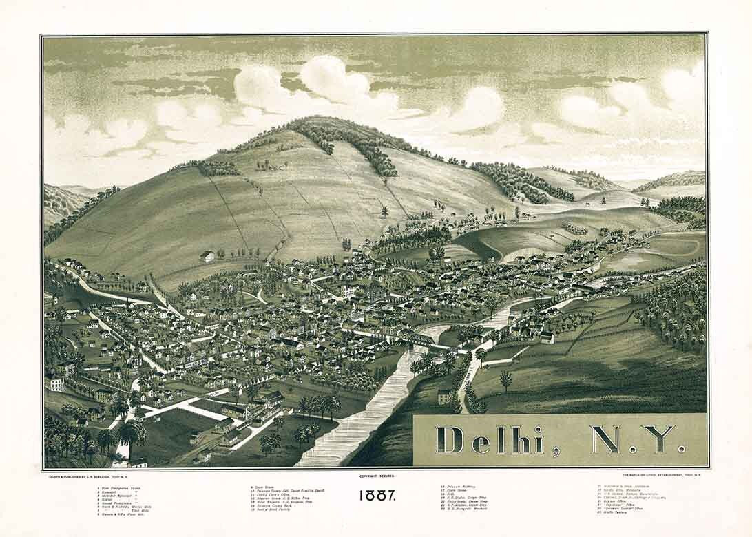 1887 Panoramic Map of Delhi New York