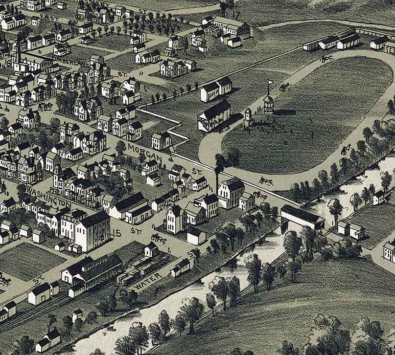 1897 Panoramic Map of Waynesburg Greene County Pennsylvania
