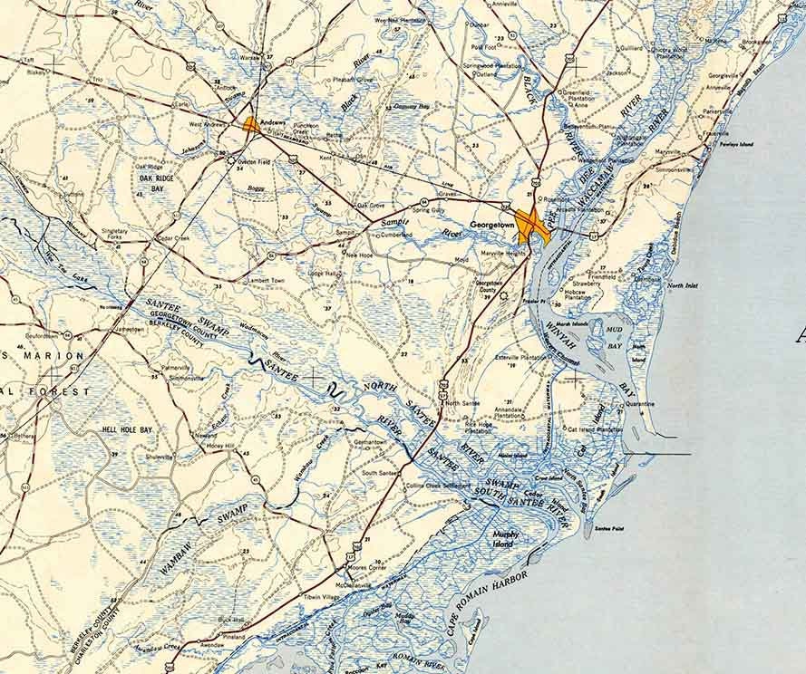 1949 Topo Map of Georgetown South Carolina Quadrangle Myrtle Beach