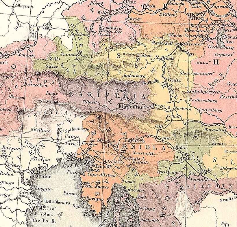 1874 Map of Austrian Empire