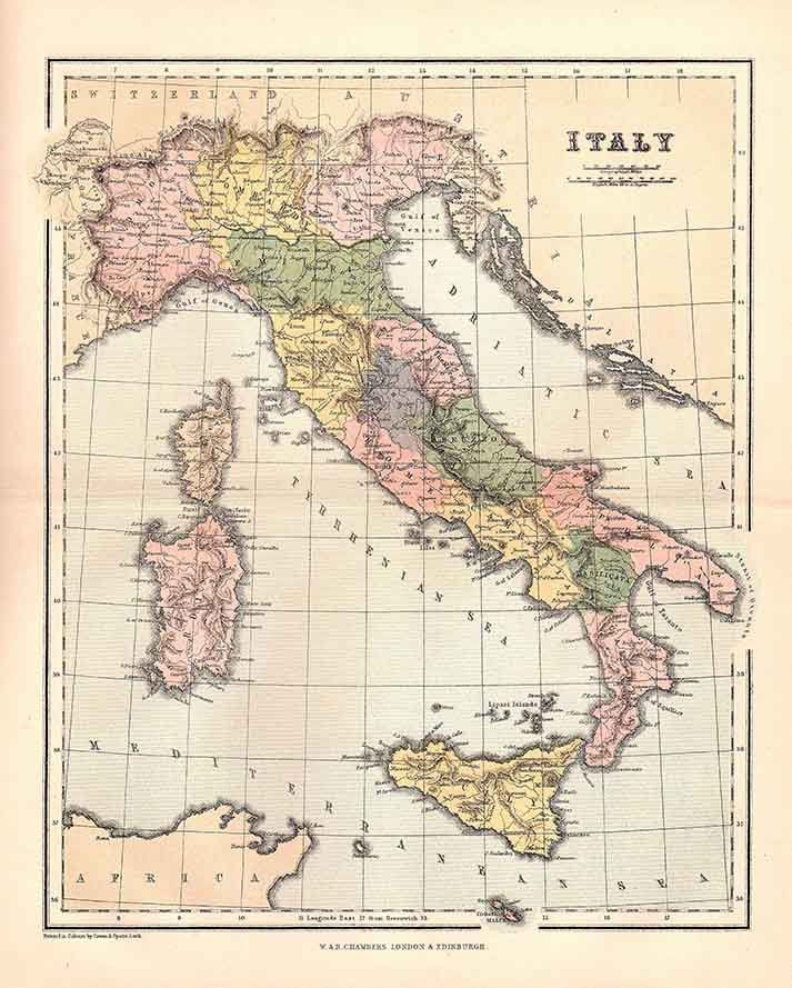 1874 Map of Italy