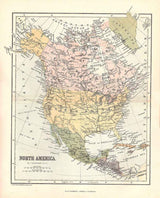 1874 Map of North America Canada Mexico Greenland