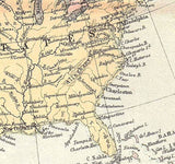1874 Map of North America Canada Mexico Greenland
