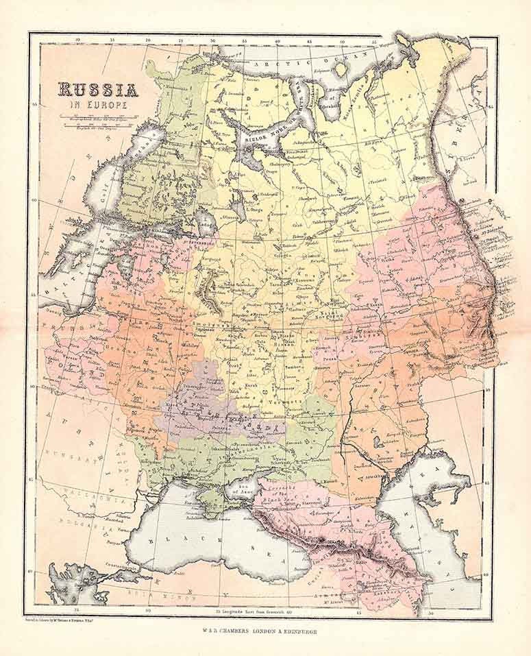 1874 Map of Russia in Europe